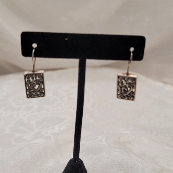 Gorgeous Silver Scroll Work Rectangular Pierced Earrings - Picture 4 of 5